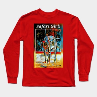 Safari Girl Zebra - Teal Long Sleeve T-Shirt